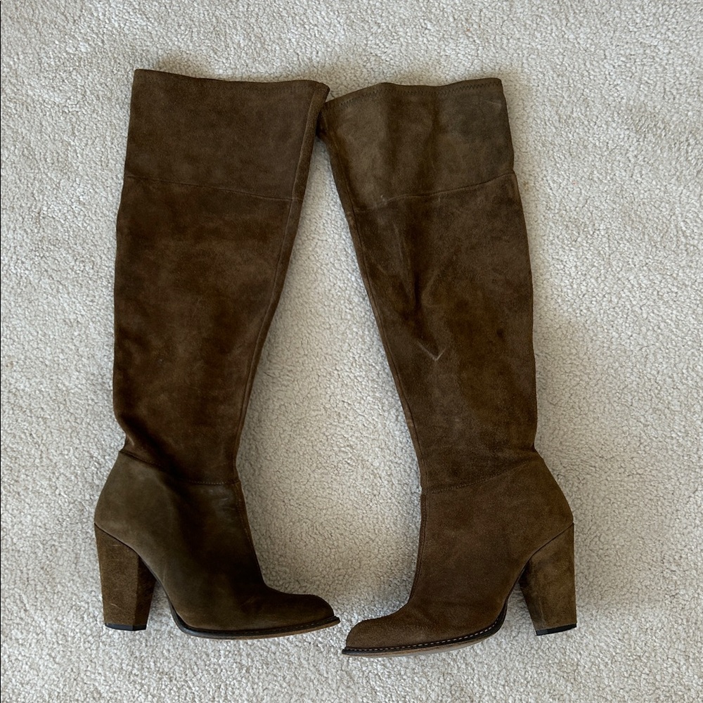 Zara Dark Brown Suede Over the Knee Boots - Size 38